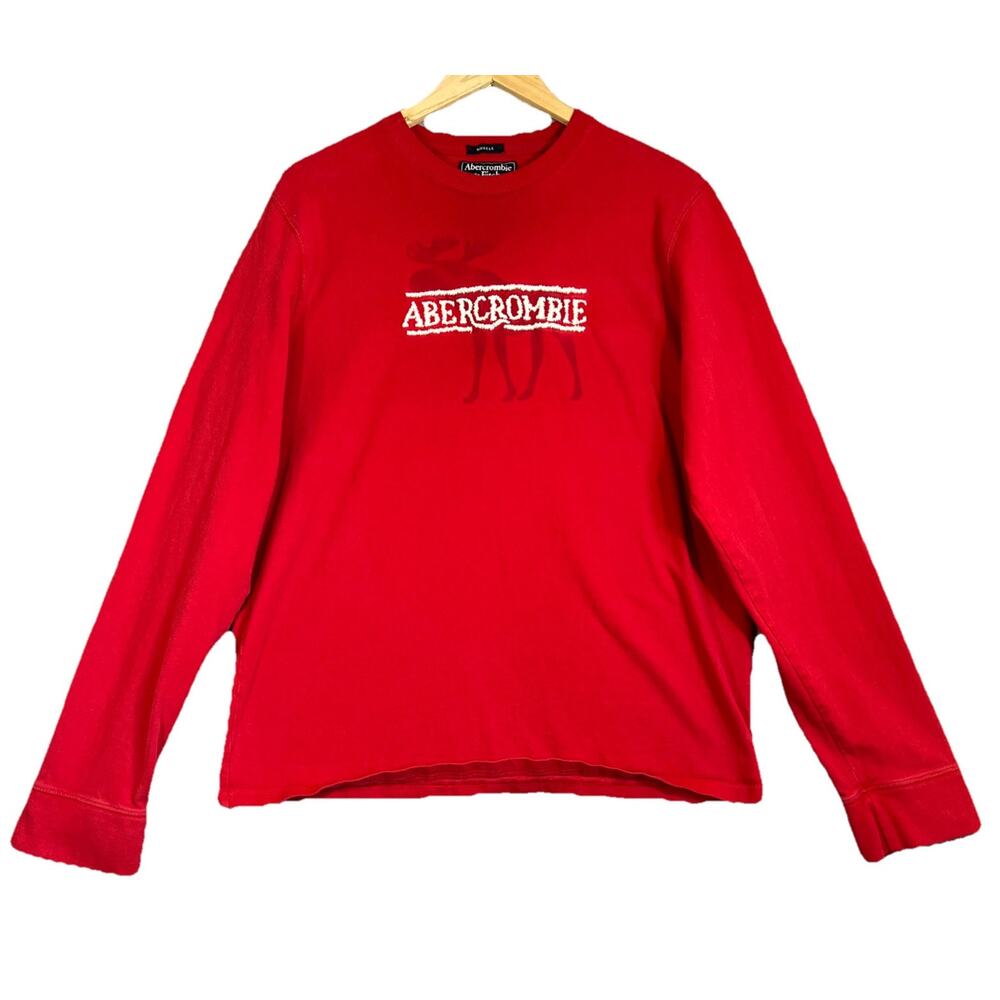Abercrombie & Fitch VTG Long Sleeve Shirt Muscle 22" Chest Moose Logo Spell Out